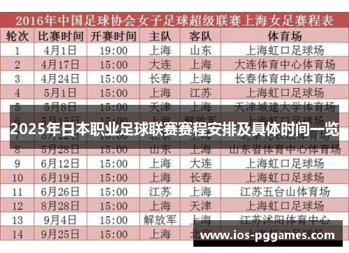 2025年日本职业足球联赛赛程安排及具体时间一览
