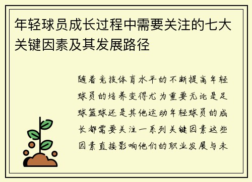 年轻球员成长过程中需要关注的七大关键因素及其发展路径