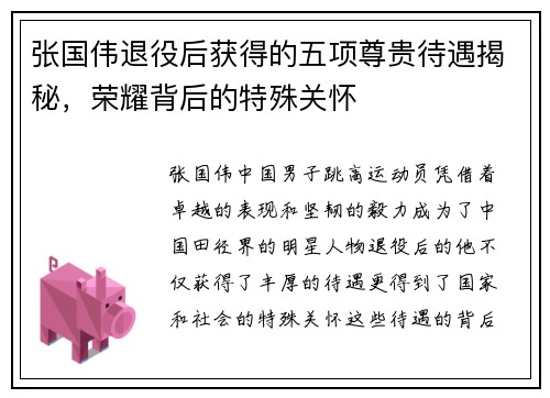 张国伟退役后获得的五项尊贵待遇揭秘，荣耀背后的特殊关怀